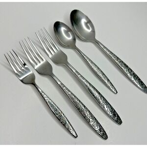 Home Essentials Floral Stainless Flatware Silverware Set of 5 Dinner Fork Spoon